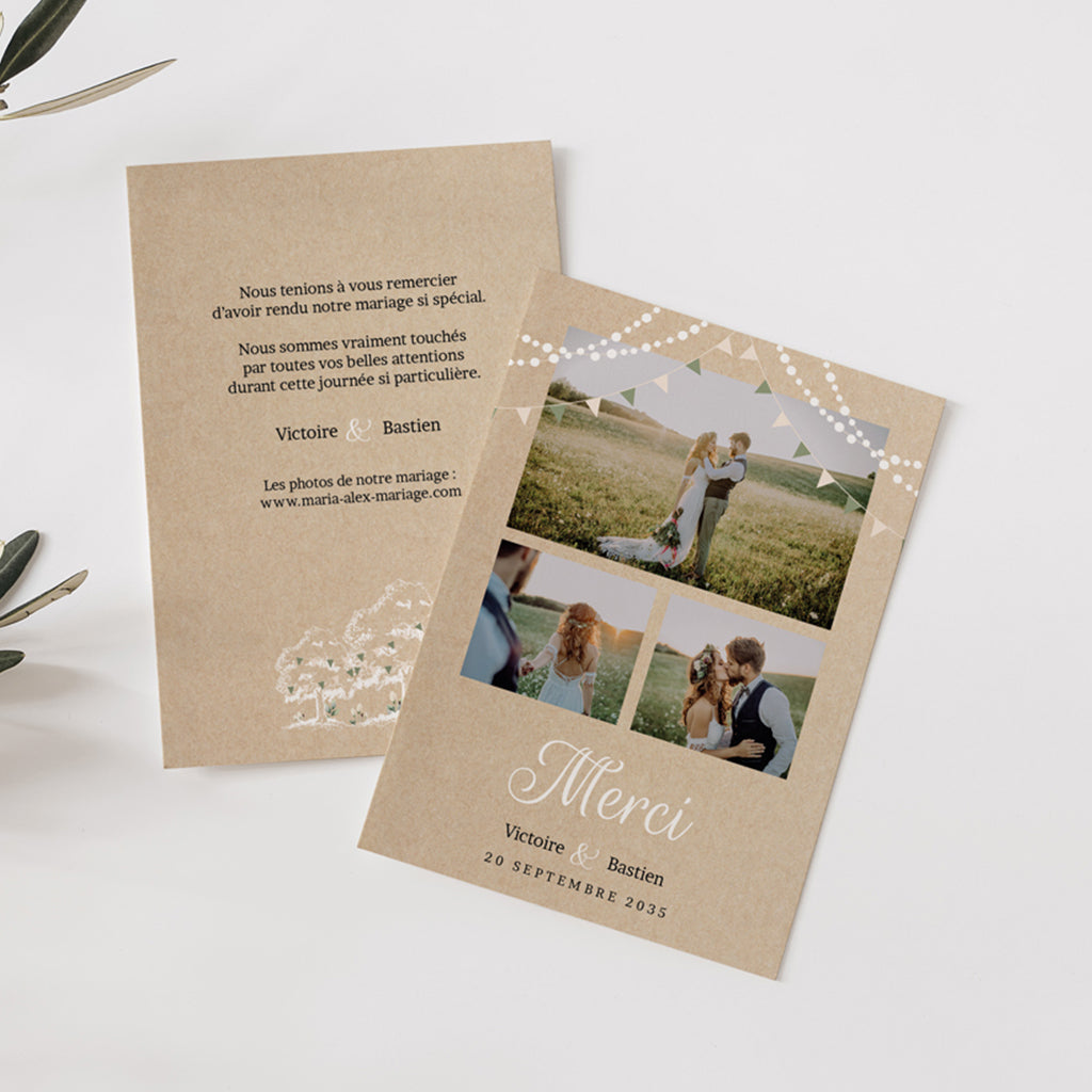 Cartes remerciement mariage kraft