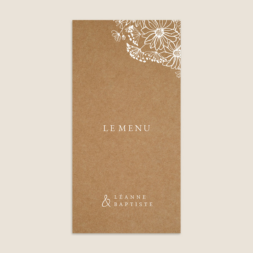Menu Kraft et Fleurs Blanches