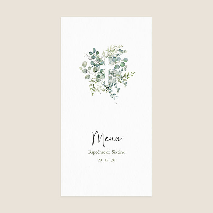 Menu baptême Croix Eucalyptus