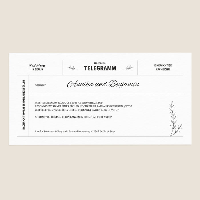 Vintage-Hochzeitseinladungen Das Hochzeits telegramm