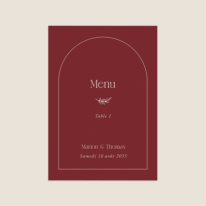 Menu de mariage Bordeaux élégant