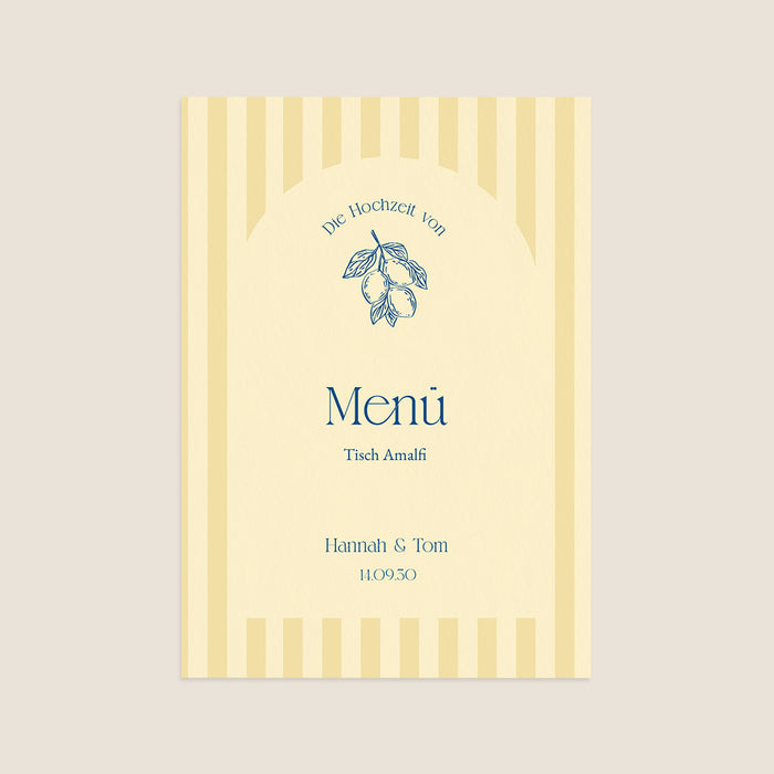 Menükarten Hochzeit Streifen & Zitronen