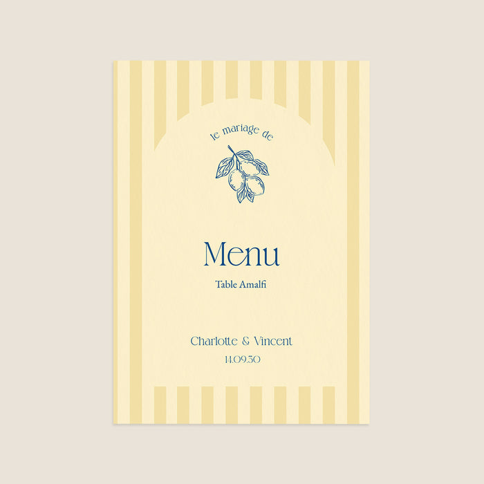 Menu de mariage Rayures et citrons