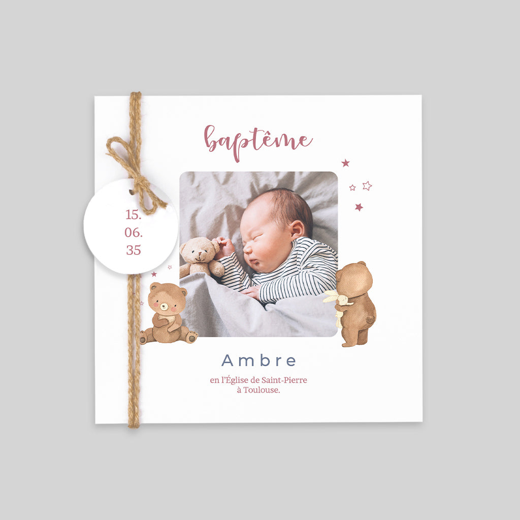 Faire part baptême Ourson Étoilé personnalisé — Planet Cards