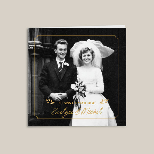 Carte invitation anniversaire mariage Noces d'or et grande photo