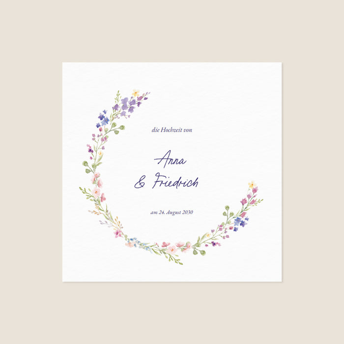 Moderne Einladungskarten Hochzeit Blumenkranz und Aquarell