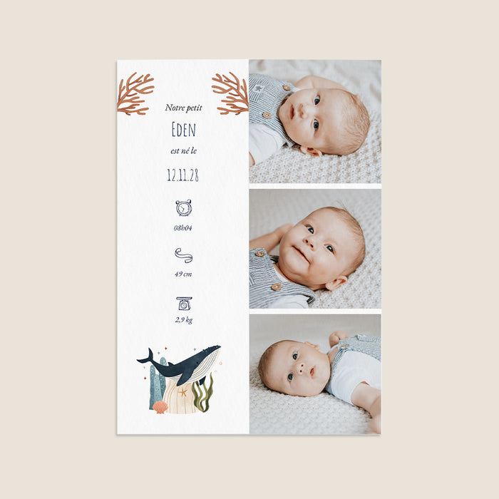 Faire-part naissance thème marin Poésie de l'océan