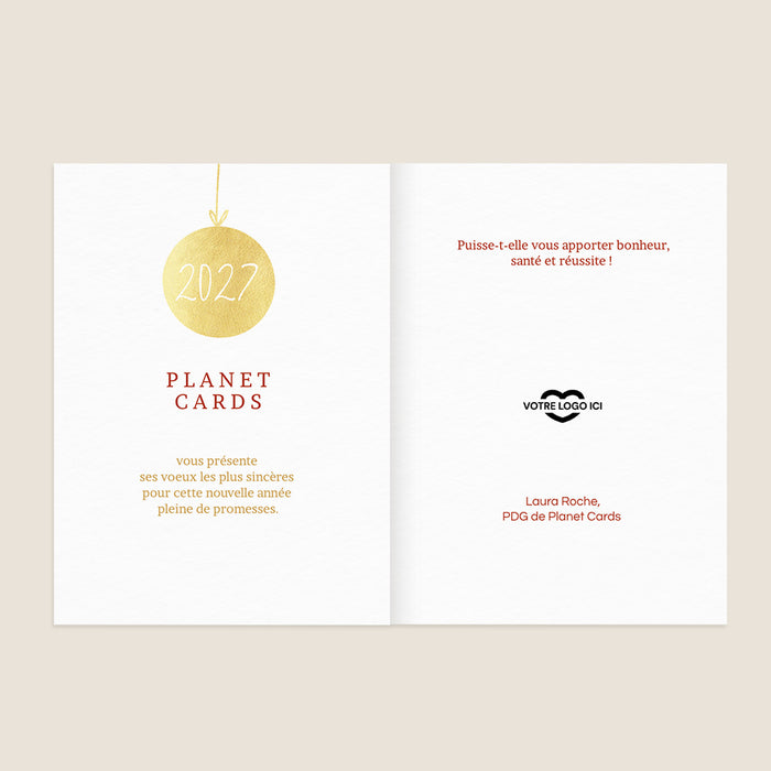 Cartes de Voeux Mairie Boules de Noël et Kraft