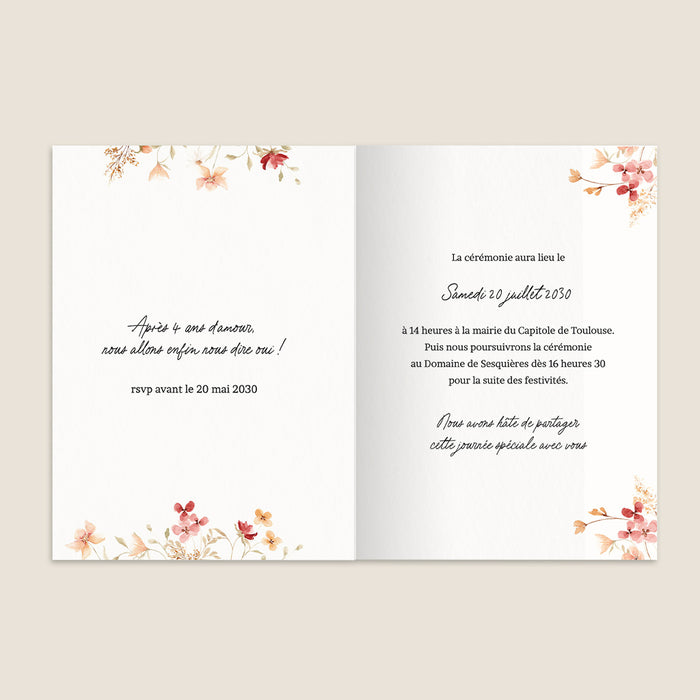Faire-part mariage Fleurs d'été et cadre