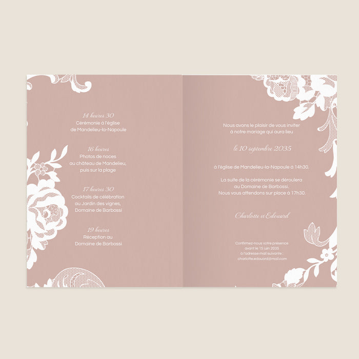 Faire-part mariage classique Dentelle Romantique