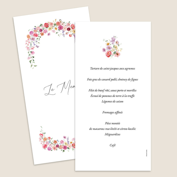 Menu de mariage Chroniques Fleuries