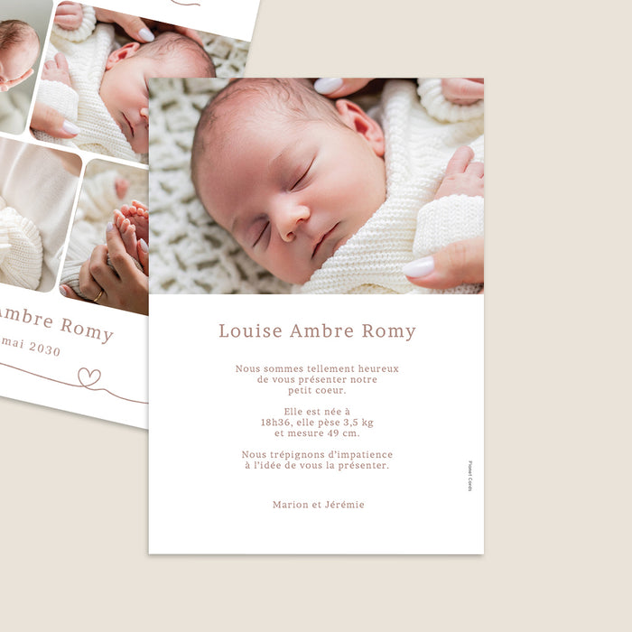 Faire-part naissance pictogramme Multiphoto et hello coeur