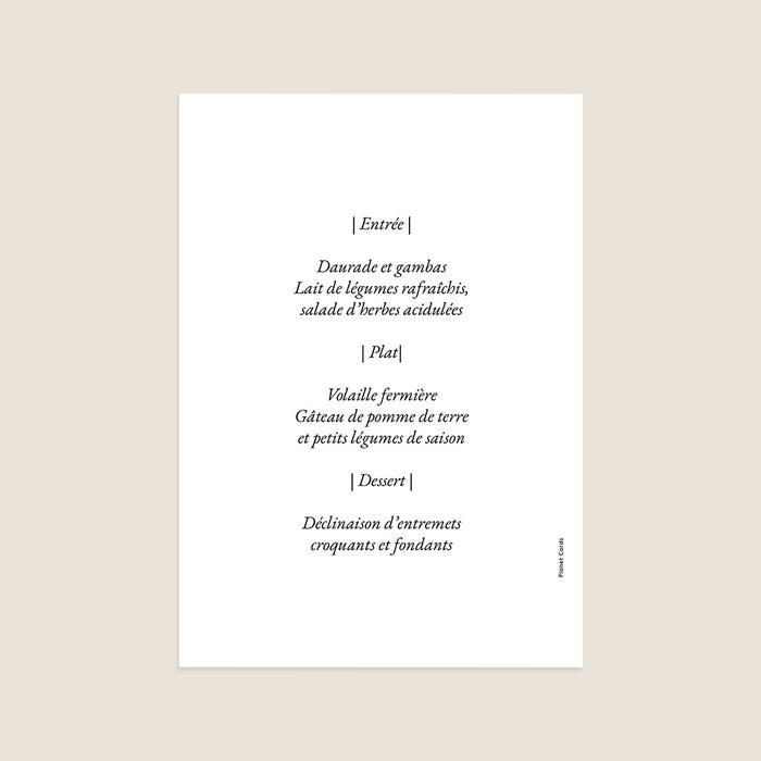 Menu de mariage Jardin anglais