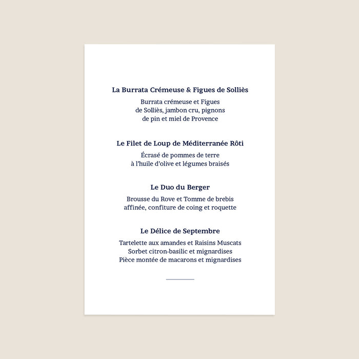 Menu de mariage Jour de Cérémonie