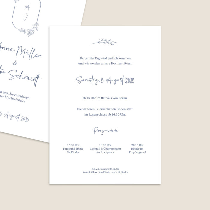 Minimalistische Hochzeitseinladung Monogramm und Kalligrafie