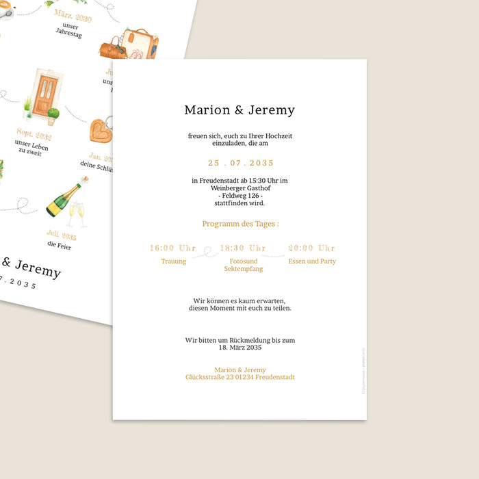 Piktogramm-Hochzeitseinladungen Timeline