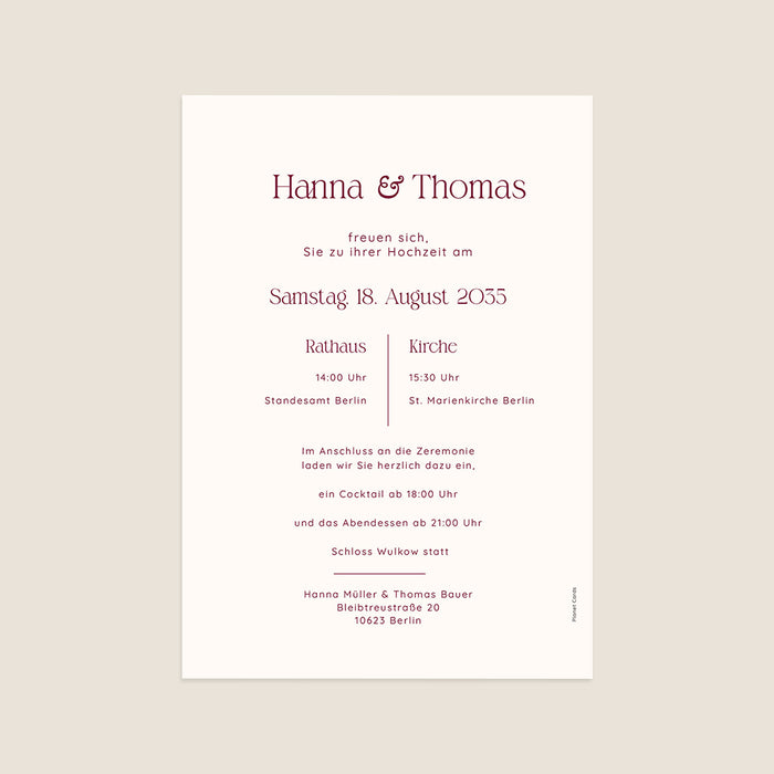 Moderne Einladungskarten Hochzeit Elegantes Bordeaux