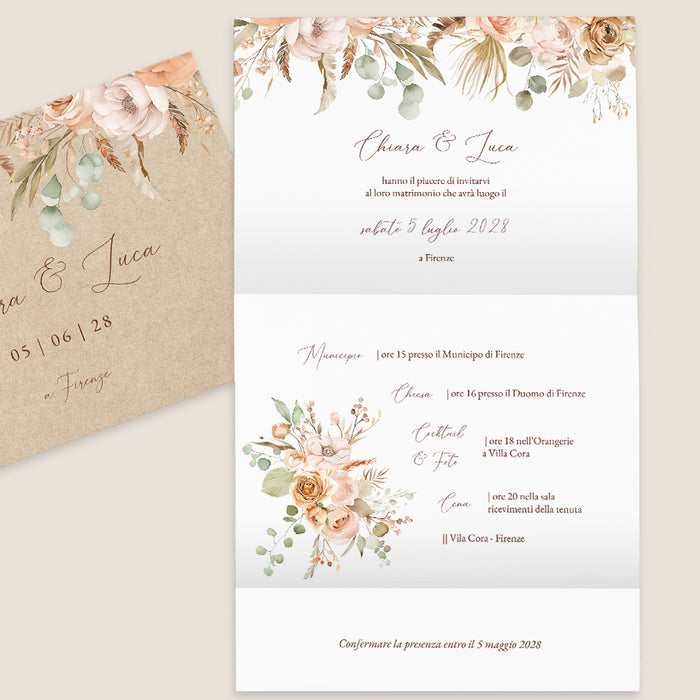 Partecipazioni di matrimonio moderno Fiori secchi e pampa boema