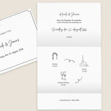 Hochzeitseinladung Timeline und Piktogramme