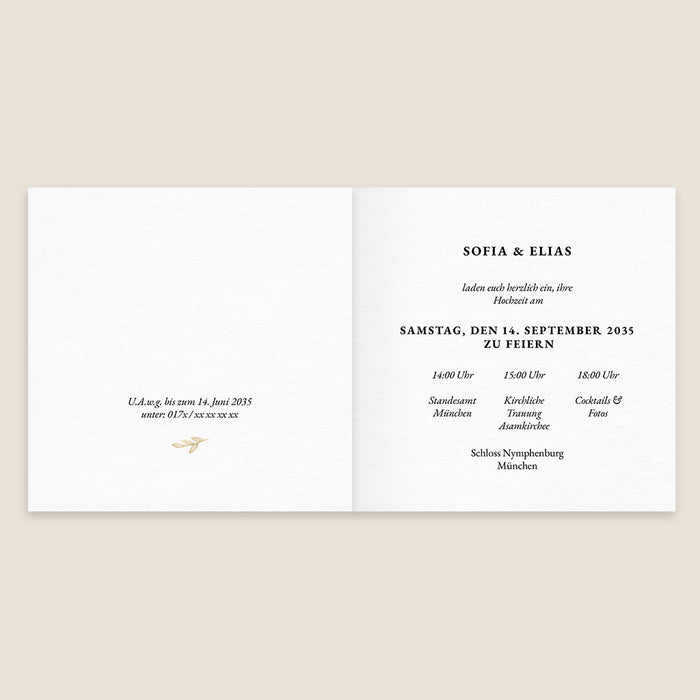 Moderne Einladungskarten Hochzeit Initialen und Blätter