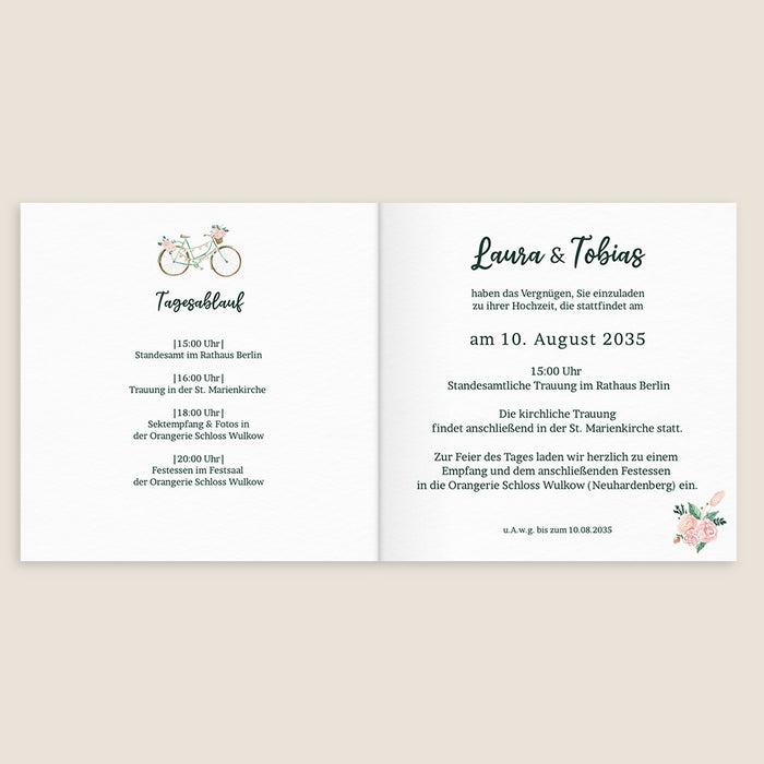 Vintage-Hochzeitseinladungen Fahrrad und Guinguette