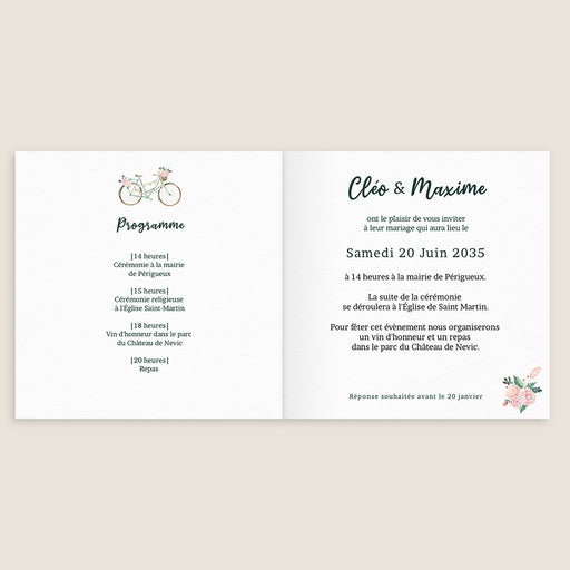 Faire-part mariage voyage Vélo et Guinguette