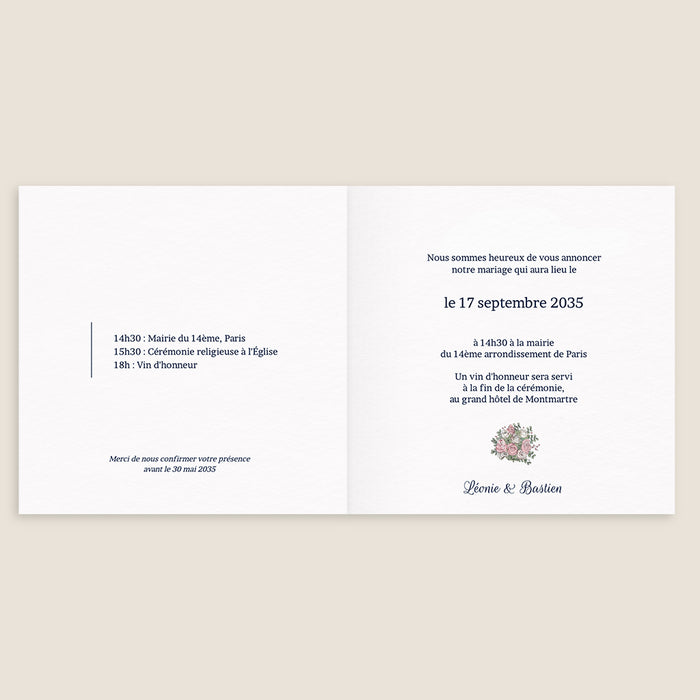 Faire-part mariage romantique Jour de Cérémonie