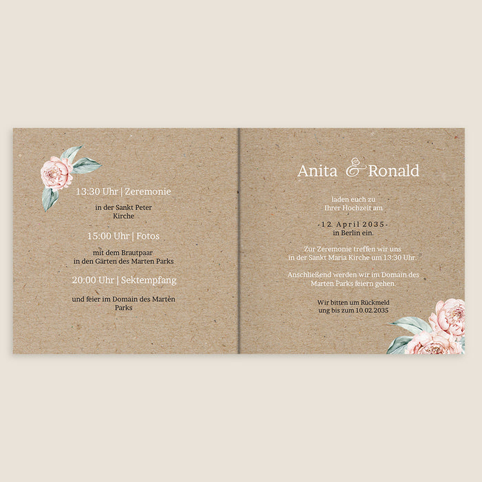 Vintage-Hochzeitseinladungen Pfingstrosen und Kraft