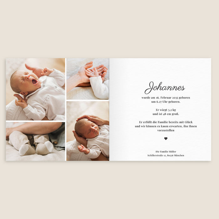 Geburtskarten Unisex Kleines Herz und Kalligraphie