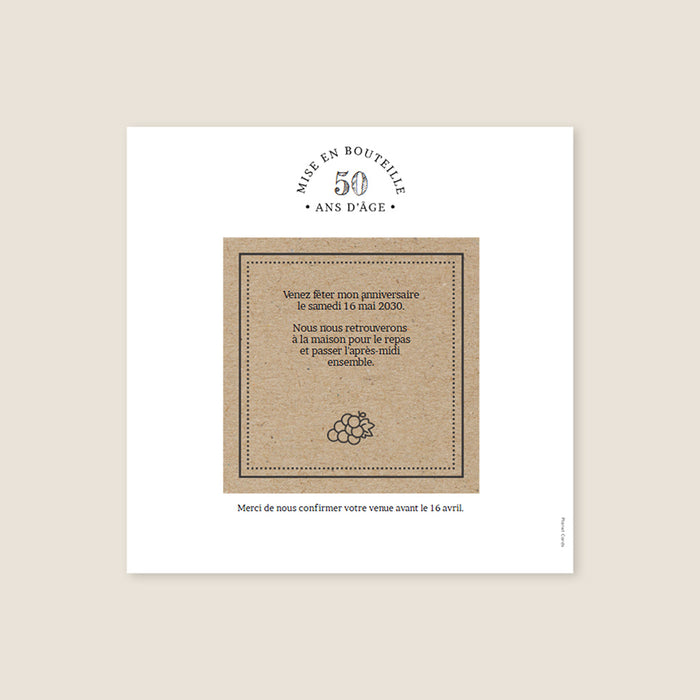 Carte invitation anniversaire adulte Du Vin et des Années