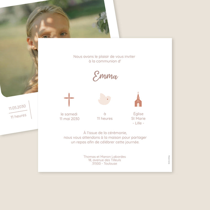 Faire-part communion Colombe et Typo