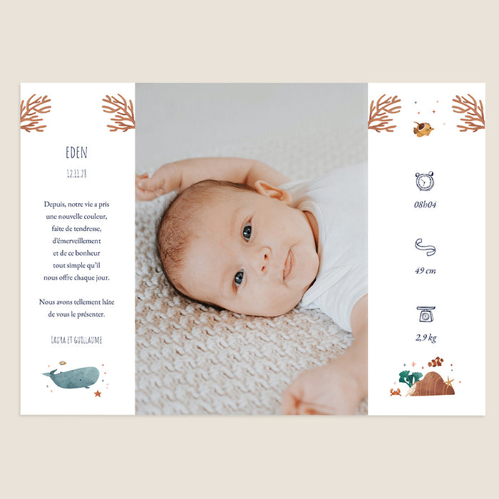 Faire-part naissance thème marin Poésie de l'océan