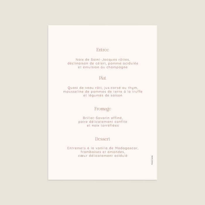 Menu de mariage Terracotta Contemporain