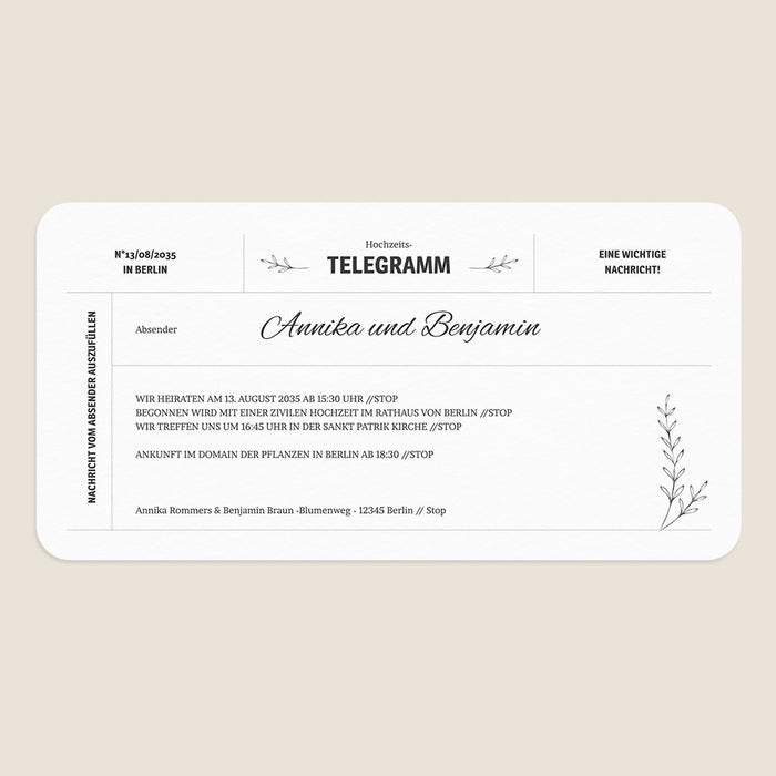 Vintage-Hochzeitseinladungen Das Hochzeits telegramm