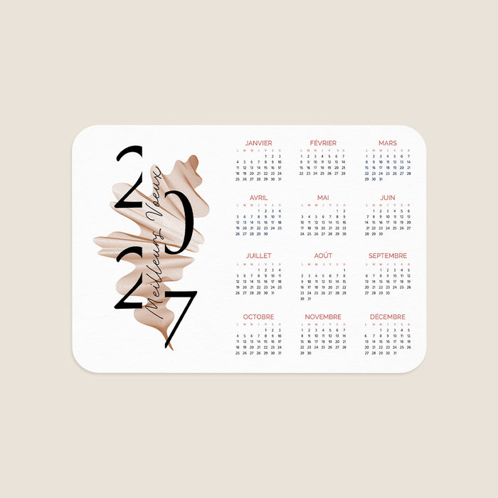 Cartes de Voeux Mairie Calendrier Feuilles cuivrées et lignes