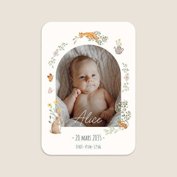 Faire-part naissance Arche, fleurs et lapin
