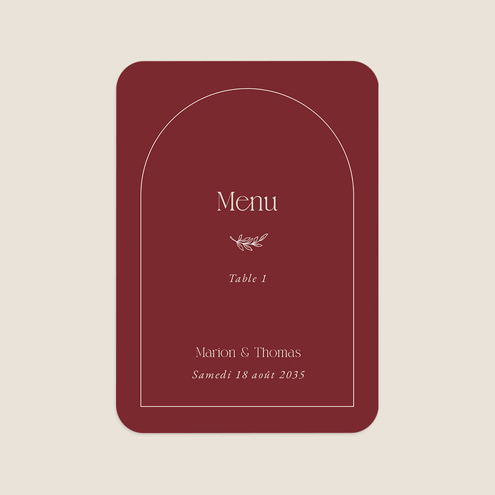 Menu de mariage Bordeaux élégant