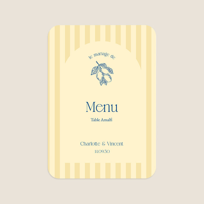 Menu de mariage Rayures et citrons
