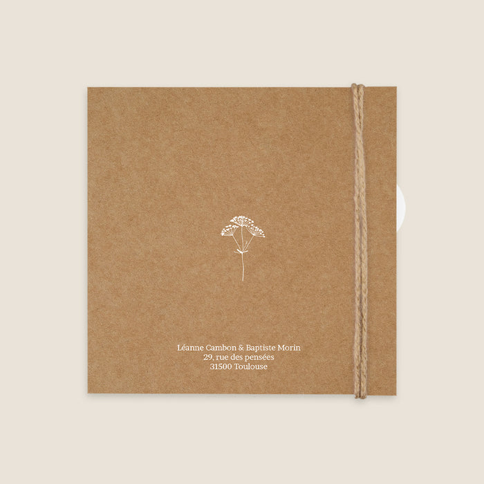 Faire-part mariage bohème Kraft et Fleurs Blanches