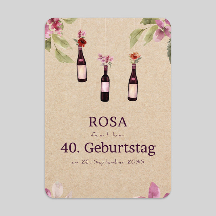 Geburtstagskarten Flaschen Wein und Blumen