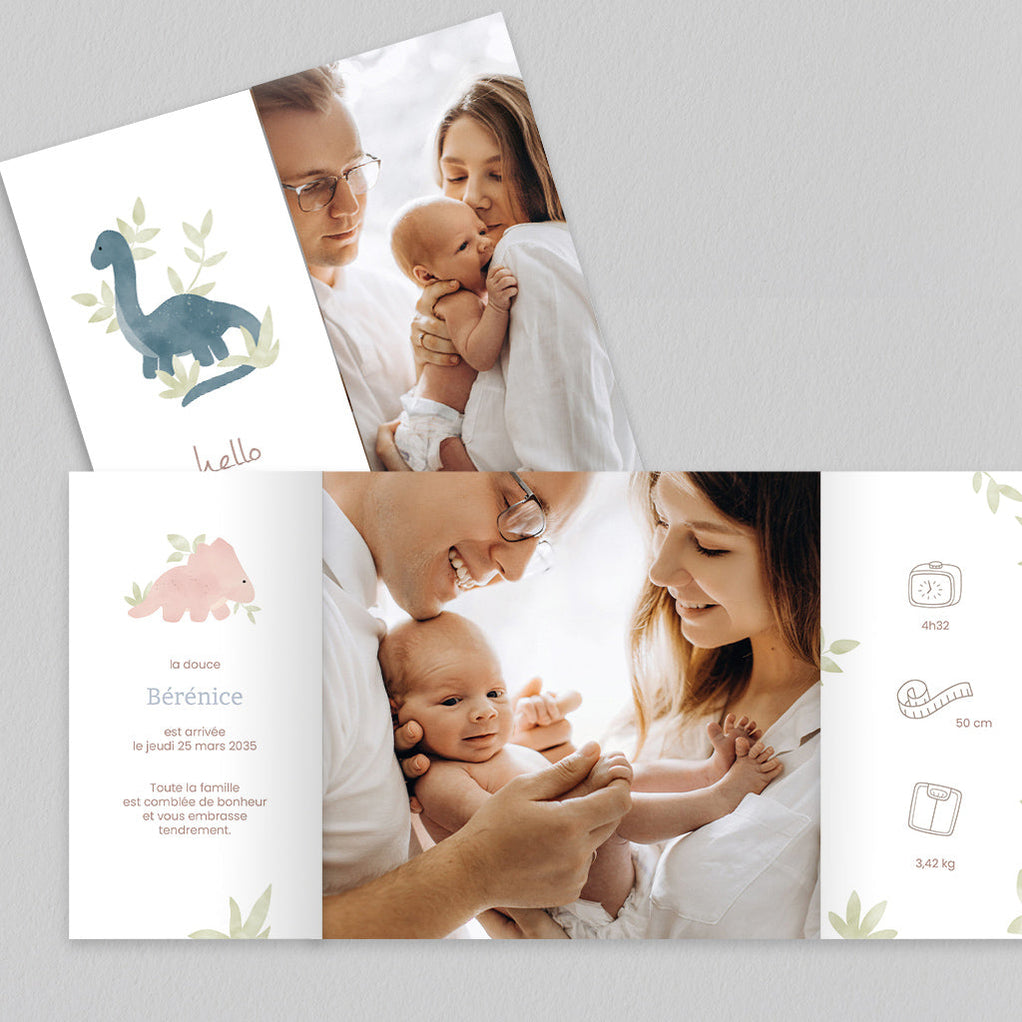 Faire part naissance Dinosaure Aquarelle — Cards — free download
