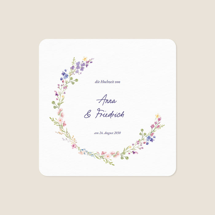Moderne Einladungskarten Hochzeit Blumenkranz und Aquarell