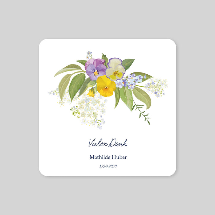 Danksagungskarten Trauer Stiefmütterchen-Bouquet