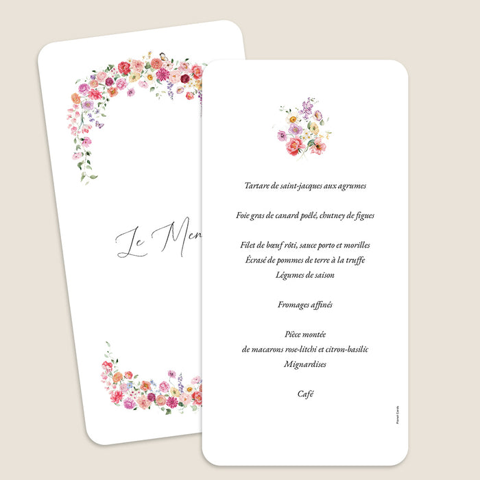 Menu de mariage Chroniques Fleuries