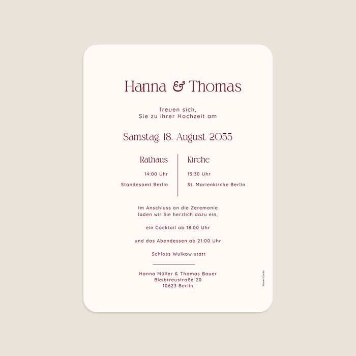 Moderne Einladungskarten Hochzeit Elegantes Bordeaux
