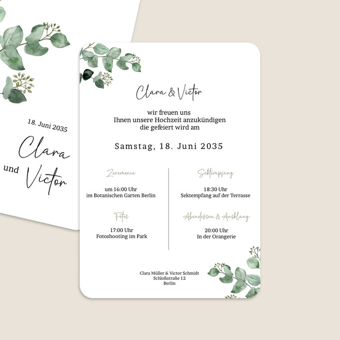 Moderne Einladungskarten Hochzeit Eukalyptus