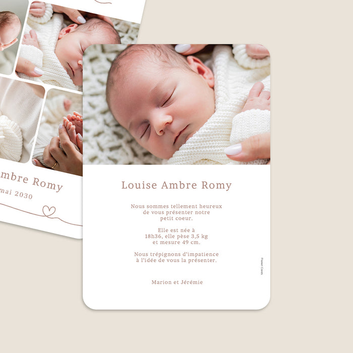 Faire-part naissance pictogramme Multiphoto et hello coeur