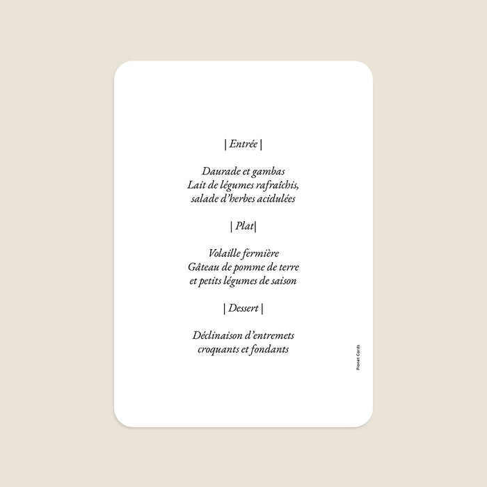 Menu de mariage Jardin anglais