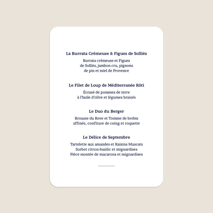 Menu de mariage Jour de Cérémonie