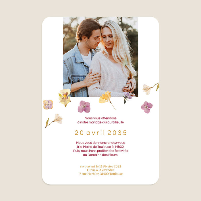 Faire-part mariage Herbier Romantique